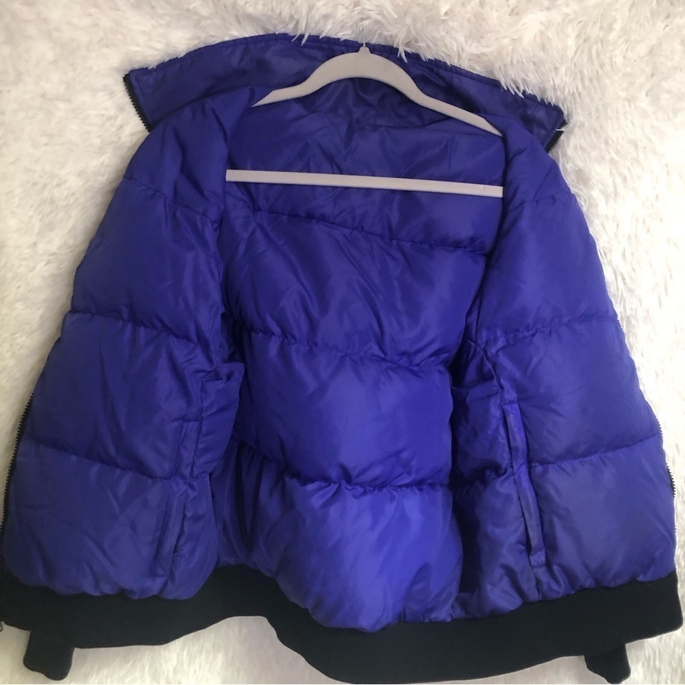 COLUMBIA Sportswear Down Zip Puffer Jacket Reversible Black & Bluish Purple sz L - Picture 5 of 8